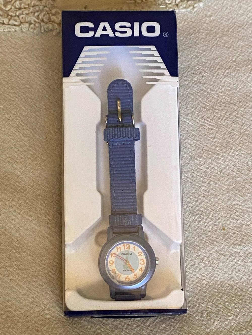 Casio Kids Light Blue Nylon Strap Watch with White Dial NIB